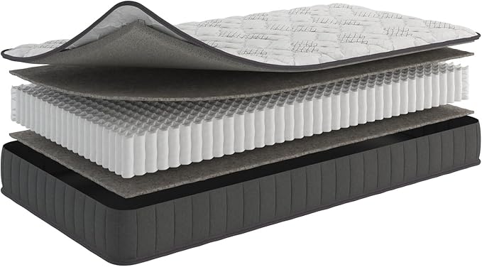 Ottomanson Twin 9" Hybrid Mattress - Medium-Firm Support - Made in USA - Individually Pocketed Coils & CertiPUR-US Foam - Fiberglass-Free - Bed in a Box