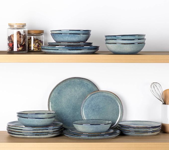 AmorArc Ceramic Dinnerware Sets,Handmade Reactive Glaze Stoneware Plates and Bowls Sets,Highly Chip and Crack Resistant | Dishwasher & Microwave Safe Dishes Set,Service for 4 (12pc)