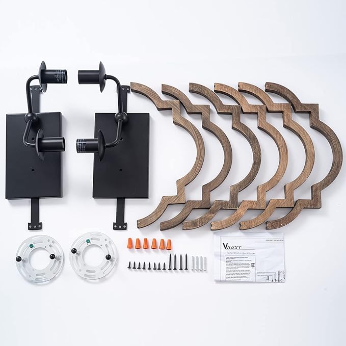 VILUXY Wood Wall Sconces Retro Industrial Wall Light Farmhouse Geometric Bedside Wall Lamps Fixture Black Wall Mount Sconces for Bedroom, Hallway, Entryway, Passway, 2 Pack