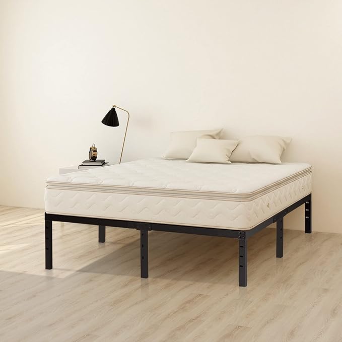 King Size Bed Frame 18 inch Tall, 3500lbs Heavy Duty Metal Platform with Steel Slats Support, No Box Spring Needed, 18-inch Bedframe with Ample Storage, Sturdy and Noise-Free, Black