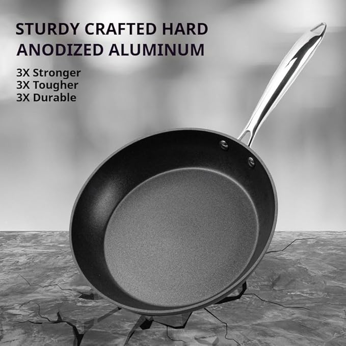 Frying Pan 10 Inch, Nonstick Frying Pan for Induction, 5-Ply Non Toxic Skillet with Stainless Steel Handle, Hard Anodised Aluminum Cookware, Oven Proof, Suitable for All Hobs
