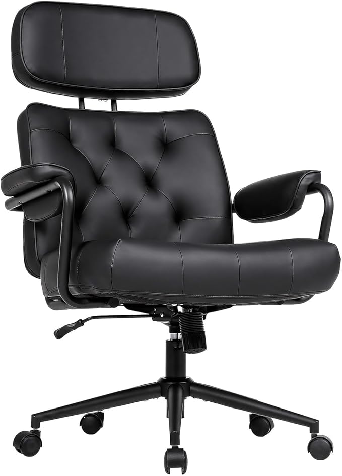 Office Chair Big and Tall 500lbs, Desk Chair Comfy, Oversized Computer Gaming Chair Extra Wide, Executive PU Leather Heavy Duty, High Back Swivel Rocking Chairs with Wheels for Home,Black
