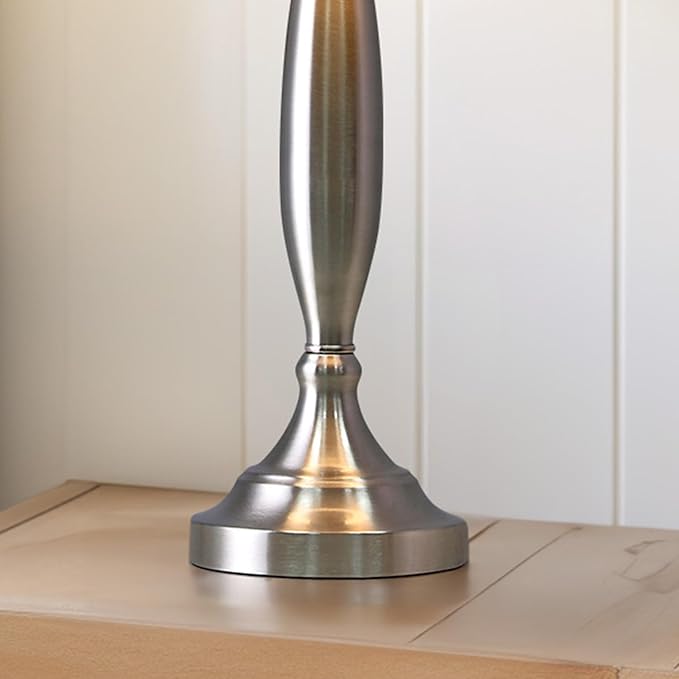 Oneach 27" Modern Table Lamps Set of 2 for Living Room Bedroom with USB A+ C Charging Port,Brushed Steel Bedside Lamps for Night Stands,Fabric Drum Shade Nightstand Lamp Light for End Tables Home