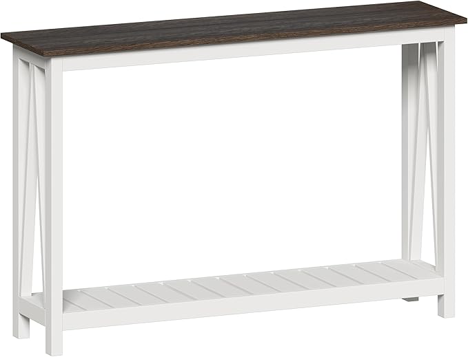 ChooChoo Farmhouse Console Table, Rustic Vintage Narrow Sofa Table for Entryway, Living Room, Hallway, 47 White