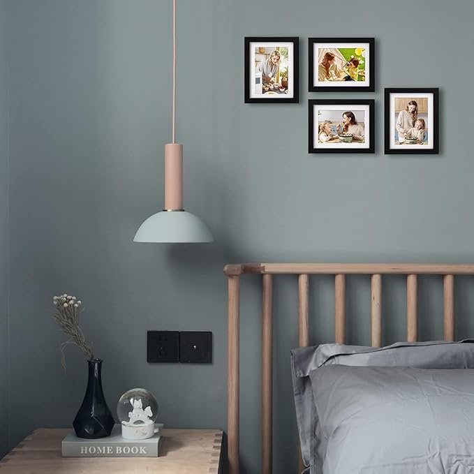 Egofine 6x8 Picture Frame Made of Solid Wood Covered by Plexiglass, Display Pictures 4x6 with Mat or 6x8 Without Mat for Table Top Display and Wall Mounting Photo Frame, Black