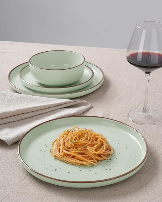 Famiware Mercury 24 Pieces Dinnerware Sets, Plates and Bowls Sets for 8, Microwave and Dishwasher Safe Dish Set, Light Green