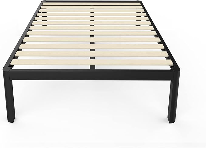 MAF 14 Inch Full Size Platform Bed Frames with Wooden Slats, Black 3500 Lbs Heavy Duty Metal Bed Frame with Anti-Collision Round Legs, No Box Spring Needed, Easy Assembly