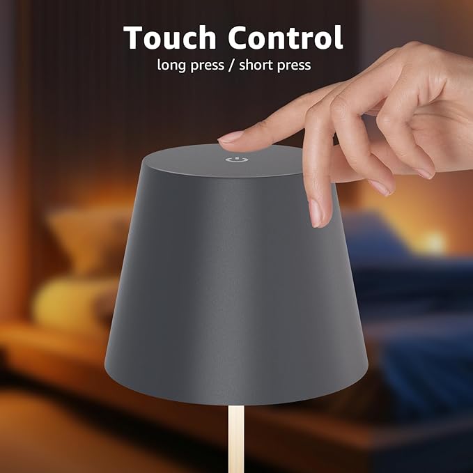 uuffoo 2 Pack Cordless Rechargeable Table Lamps Battery Operated Outdoor Table Lamps with 3 Colors Stepless Dimming, Desk Night Light for Restaurant, Patio, Bedroom, Bar (Gray)