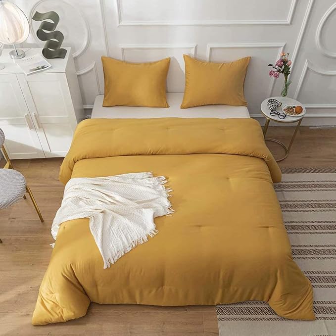 Cottonight Mustard Yellow California King Comforter Sets Dark Yellow Bedding Comforter Set Ginger Blanket Quilts Cozy Breathable Blanket Quilts Bedding Set Cal King Bed
