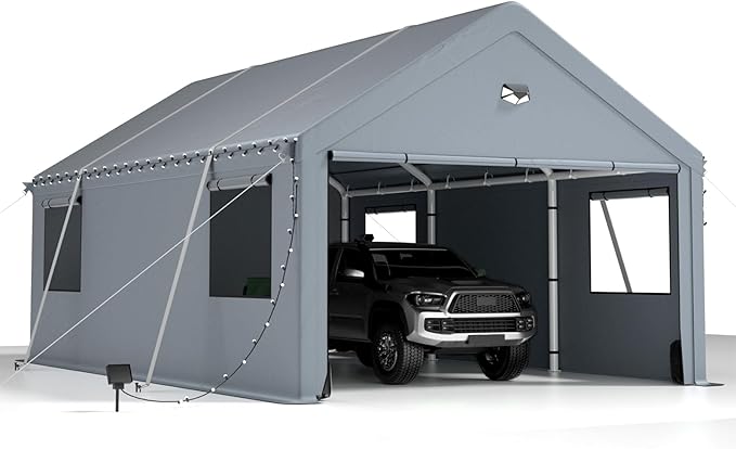 Carports 12X20 Heavy Duty,Car Ports with 180G Removable Side Walls, Carport Canopy, Portable Car Port Garage, Car Shelter All Weather,Gray