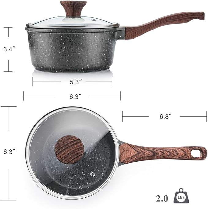 SENSARTE Nonstick Saucepan with Lid, 1.5 Quarts Small Pot with Swiss Granite Coating, Stay-cool Handle, Multipurpose Handy Sauce Pot Small Kitchen Cooking Pot, Induction Comptable, PFOA Free