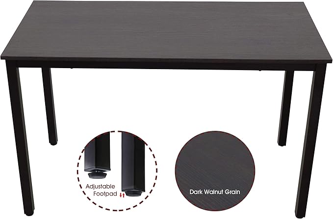 47 inch Large Computer Desk Wood, Modern Simple Style Desk for Home Office, Bedroom, Study Student Writing Desk, Small Spaces, Black Metal Frame, Dark Walnut Top