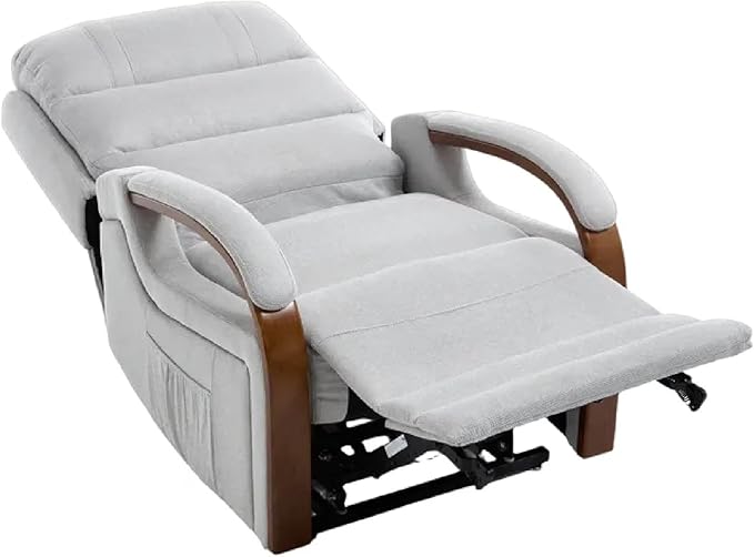 FLEXISPOT Dual Motor Power Lift Recliner Chair for Elderly, Electric Lay Flat Reclining Chair with Massage & Heat, Side Pockets, Fabric Single Sofa for Living Room,Light Gray