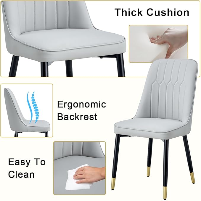 42"-54" Extendable Dining Table Set for 6, Oval Dining Table Set for 6, 0.73" Thick Wood Tabletop with Smooth Edge, Black Metal Leg with Non-Slip Footmat, 6 Soft PU Chairs, for Kitchen, Small Space