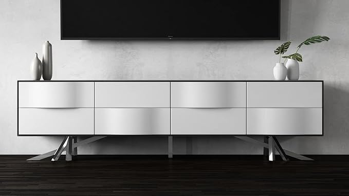 ZURI Furniture 86.6" Wide Modern Vinson TV Stand Smooth Black Oak Glossy and White Lacquer Paneling