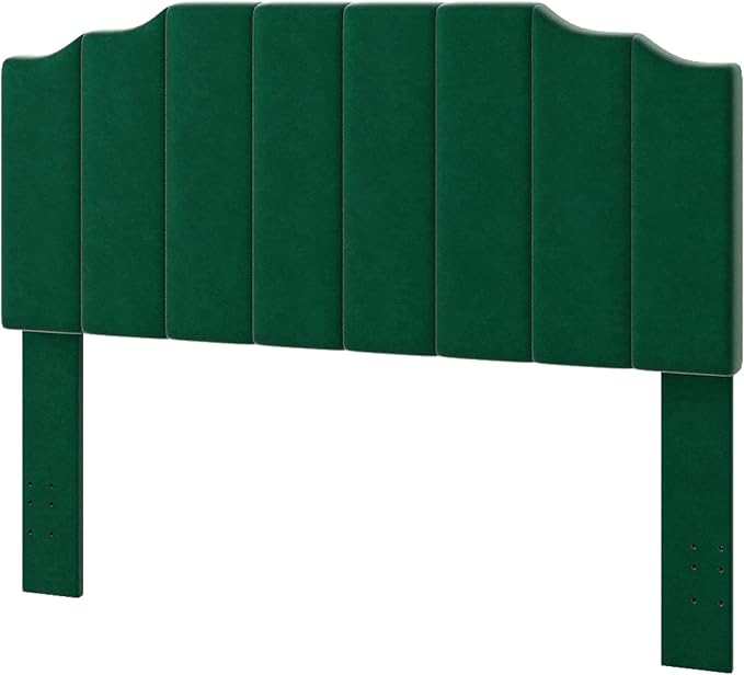 Queen Size Headboard Only, Velvet Wall Mounted Headboard Queen/Full Size for Adjustable Bed, Modern Vertical Channel Design with Curved Tufted Upholstered Head Board, Jade Green