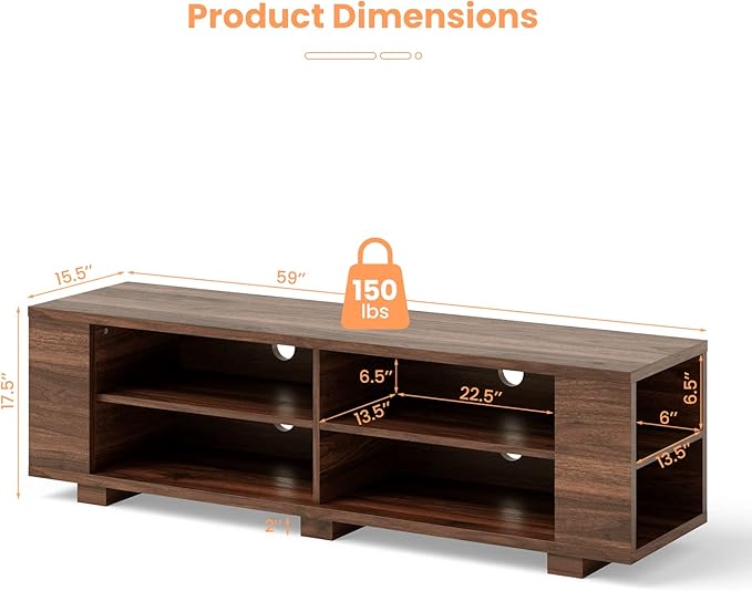 Giantex Modern TV Stand for TVs up to 65 Inch, Wood Entertainment Center w/ 8 Open Storage & Adjustable Shelves, Television Stands w/ 4 Cable Holes, TV Console Table for Living Room, Bedroom (Coffee)