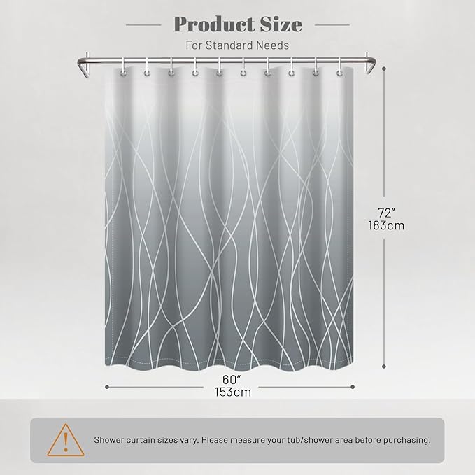 Punkray Ombre Grey Shower Curtain for Bathroom with Hooks, Stripe Bath Curtains Decorative Shower Curtains Water Repellent Washable, 60 x 72