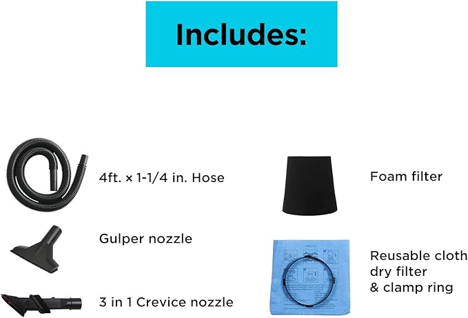 BLACK+DECKER Shop Vacuum Wet and Dry, 3 Gallon 3.0 Peak HP, 3-in-1 Portable Corded Shop Vac with Accessories, Vacuum Cleaner for Home, Pet and Car(BDXV18910P-3)