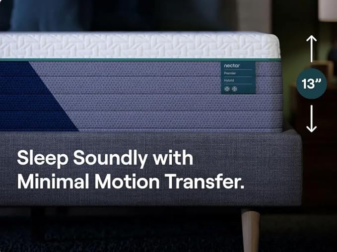 Nectar Premier Hybrid 13” Queen Mattress - Medium Firm - Memory Foam & Innerspring Coils - Cooling Upgrade - 2” Pressure Relief Layer - Mattress in a Box - 365-Night Trial & Forever Warranty