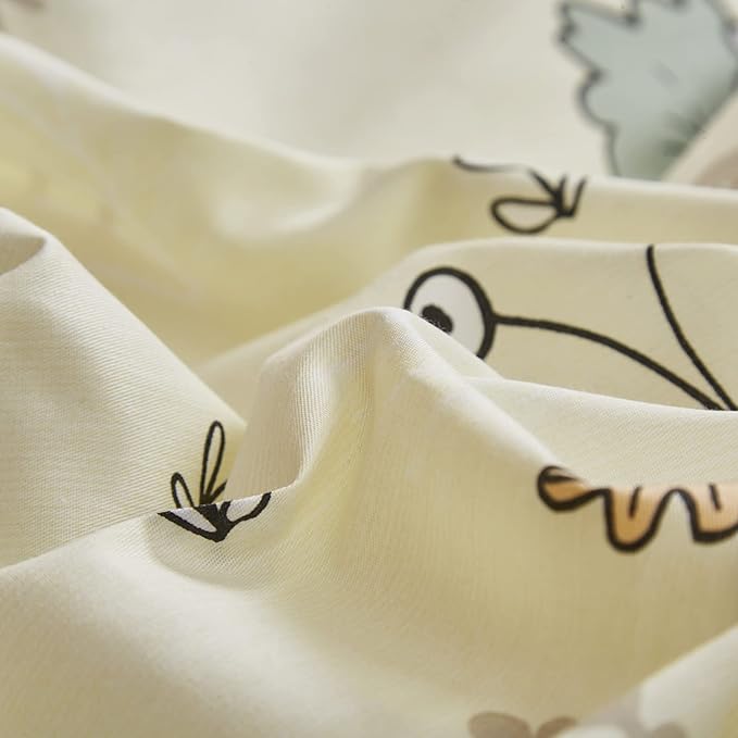 CLOTHKNOW Kids Queen Comforter Set Yellow Bear Bedding Comforter Sets Cute Animal Fox Woodland Forest Comforter with 2 x Pillow Cases