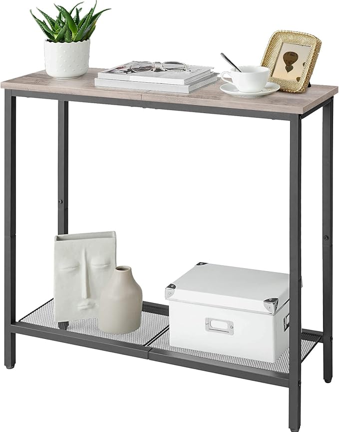 HOOBRO 29.5" Narrow Console Table, Small Entryway Table with Shelf, 2 Tier Thin Sofa Table, Behind Couch Table, Side Table, for Hallway, Living Room, Bedroom, Greige and Black BG74XG01