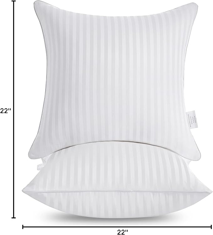 Oubonun 22 x 22 Throw Pillow Inserts, Firm and Fluffy Decorative Square Pillows for Couch Bed Sofa with Soft Cotton Cover White Cushion with Down Alternative Pack of 2