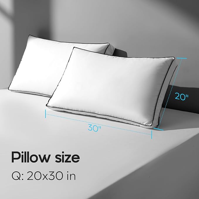 Feather Down Pillows Queen Size Set of 2, Hotel Quality Bed Pillows for Sleeping, Down Surrounded Firm Gusseted Pillow for Back, Stomach or Side Sleepers,Firm, 20" x 30"