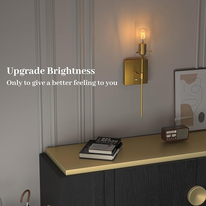 Battery Operated Wall Sconce with Remote Control, Dimmable Wall Mounted Light Set of Two Rechargeable, Brass Cordless Wall Lamp for Bedroom Bathroom Kitchen Vanity Mirror, Bulb Included