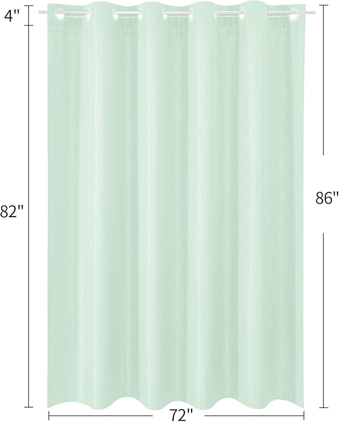 MitoVilla No Hooks Needed Extra Long Shower Curtain Set with Snap-in Liner, Green 86 inch XL Heavyweight Waffle Fabric Cloth Shower Curtains for Modern Luxury Hotel & Spa Bathroom Decor, Mint Green