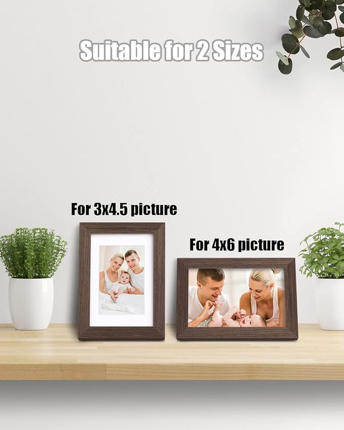 Egofine 4x6 Picture Frame Made of Solid Wood with Plexiglass, Display Pictures 3.5x5 with Mat or 4x6 Without Mat for Tabletop and Wall Mounting, Rustic Brown