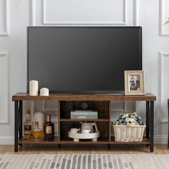 GAZHOME TV Stand for TV up to 55 Inches, TV Cabinet with Open Storage, TV Console Unit with Shelving for Living Room, Entertainment Room, Rustic Brown