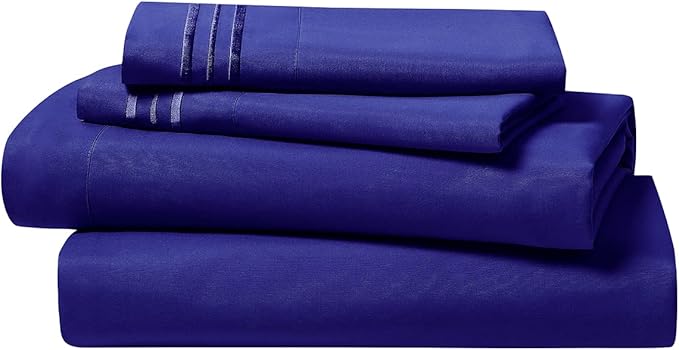 Clara Clark Bed Sheets, Premier 1800 Series 4 Piece Bed Sheet Set, Deep Pocket, Wrinkle, Fade, Stain Resistant, Luxury Soft Bedding Sheets & Pillowcases, Split King, Royal Blue