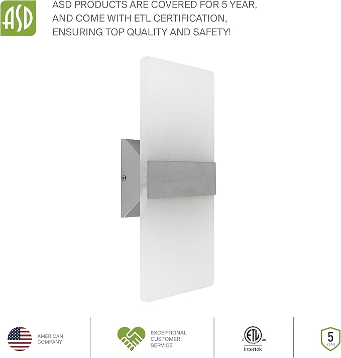 ASD 14 Inch LED Indoor Wall Sconce - Modern Interior 24W 120V 2700K-5000K Adjustable Dimmable Wall Mounted Light Fixtures, Acrylic Glass Wall Lights for Stairway, Hallway - ETL, Brushed Nickel 2 Pack