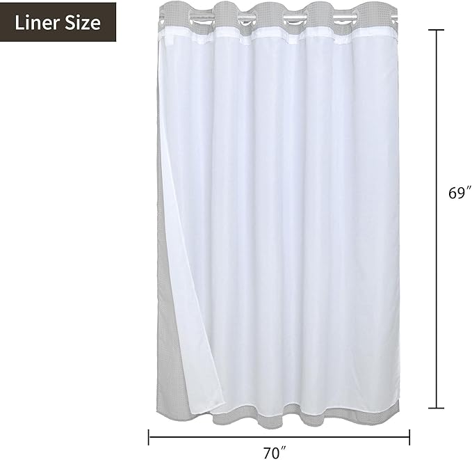 River Dream Grey Waffle Weave Shower Curtain with Snap-in Liner,Cotton Blend Fabric Heavy Duty,No Hooks Needed Shower Curtain for Bathroom,Hotel Quality Shower Curtain Set,71 x 74 inches