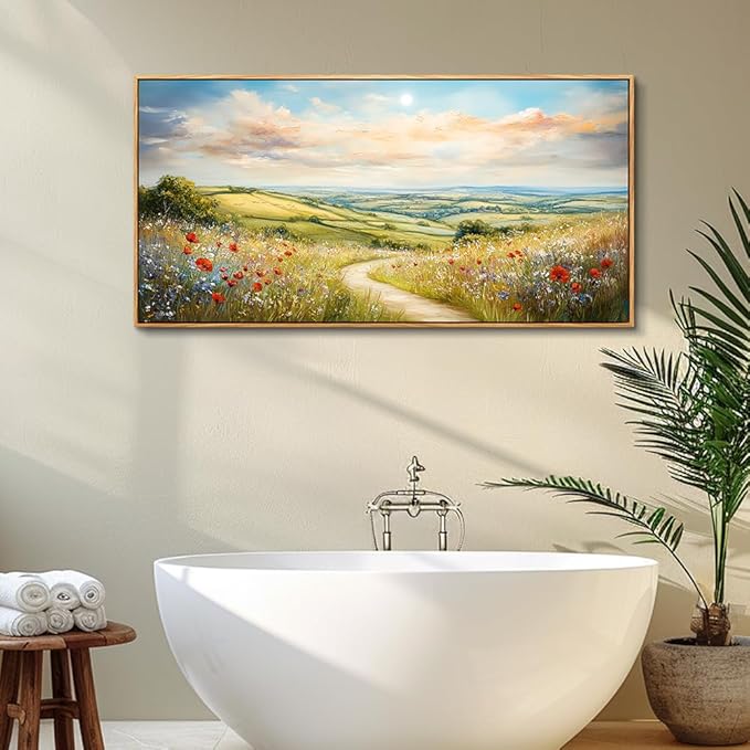PHAOHUAXM Large Wall Art For Living Room Canvas Wall Decor For Bedroom Mountain Path Landscape Painting Wood Frame Farmhouse Restaurant Home Wall Decorations Art Print Posters Ready To Hang 20"X40"