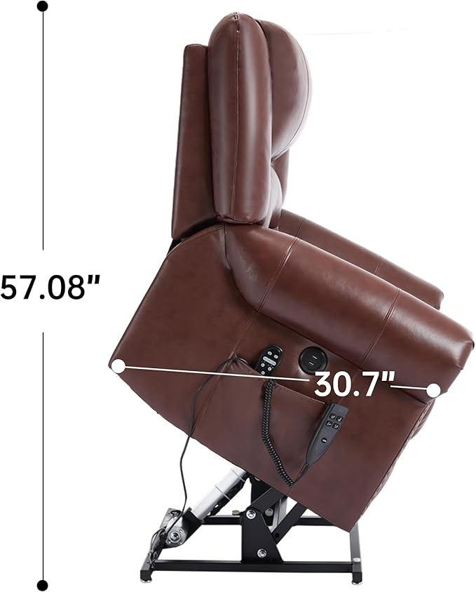 Dual Motor Power Lift Chair, Lay Flat Recliner Chair, Electric Recliner with Massage and Heat for Elderly, Remote Control, Infinite Position, Standing Assistance, USB Ports (Red, Genuine Leather)