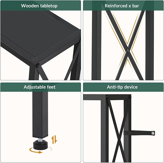 Console Table Narrow Long, Behind Couch Table with Oulets & USB Ports, Industrial Long Skinny Stand for Entryway,Hallway, Living Room, Bedroom Black, 7.9" D x 70" W x 24.8" H