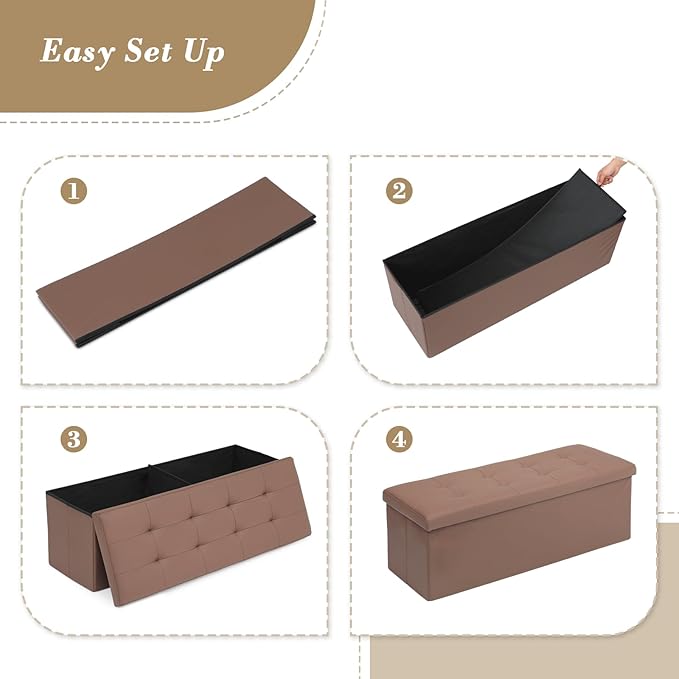 Athena Collection Leather Ottoman Bench with Storage, 43 Inches Large End of Bed Storage Ottoman Bench, 130L Load 220 Lbs Foot Rest for Bedroom, Living Room, Entyway, Brown