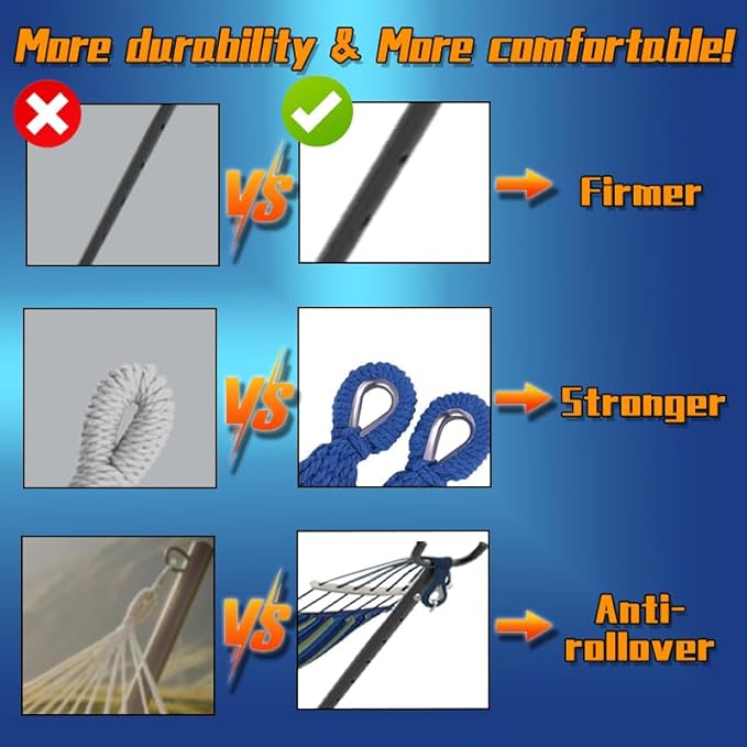 Double Hammock with Stand, 2 Person Hammock with Carrying Bag,Heavy Duty Portable,500 lb Capacity, Perfect for Both Indoors and Outdoors,Ocean Breeze