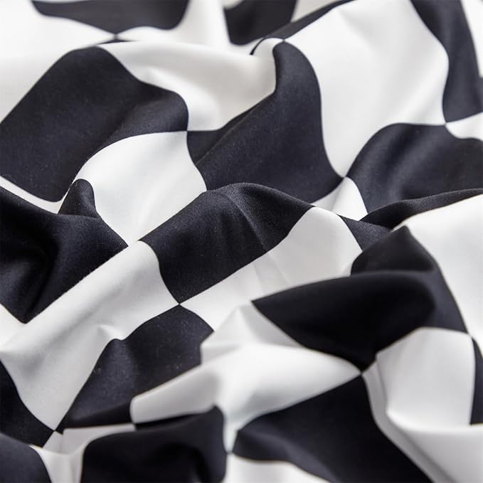 CLOTHKNOW Black White Plaid Twin/Twin XL Comforter Set 3Pcs Grid Bedding Comforter Sets Soft Checker Black and White Comforter with 2 x Pillow Cases