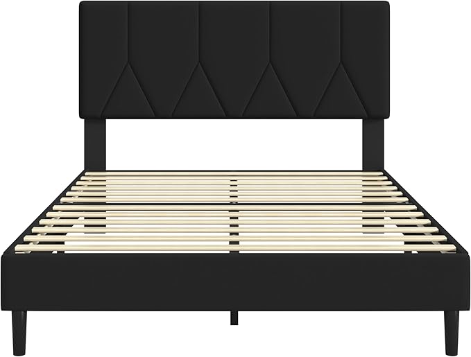 Full Size Bed Frame, Platform Bed Frame with Velvet Upholstered Headboard, Fully Upholstered Mattress Foundation with Strong Wooden Slats, No Box Spring Needed, Noise Free, Easy Assembly