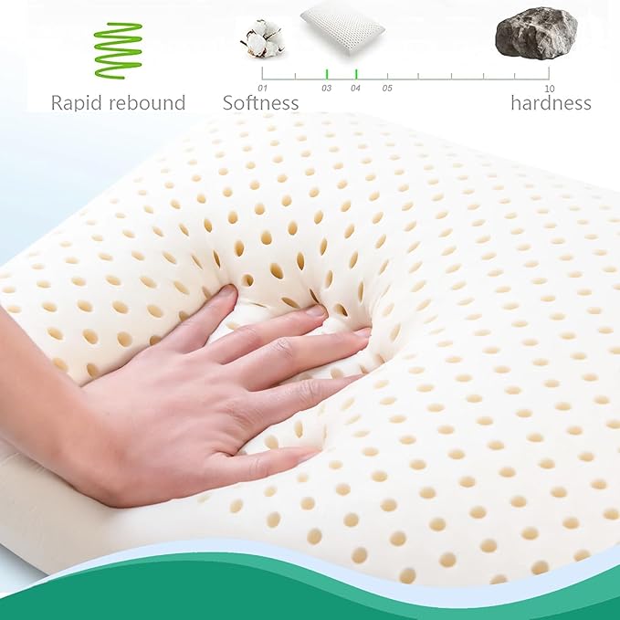 Latex Pillow, 100% Natural Talalay Latex Pillow with Removable Breathable Cotton Cover, Luxurious King Size Soft Bed Pillow for Side Back and Stomach Sleepers, Help Release Neck Pressure