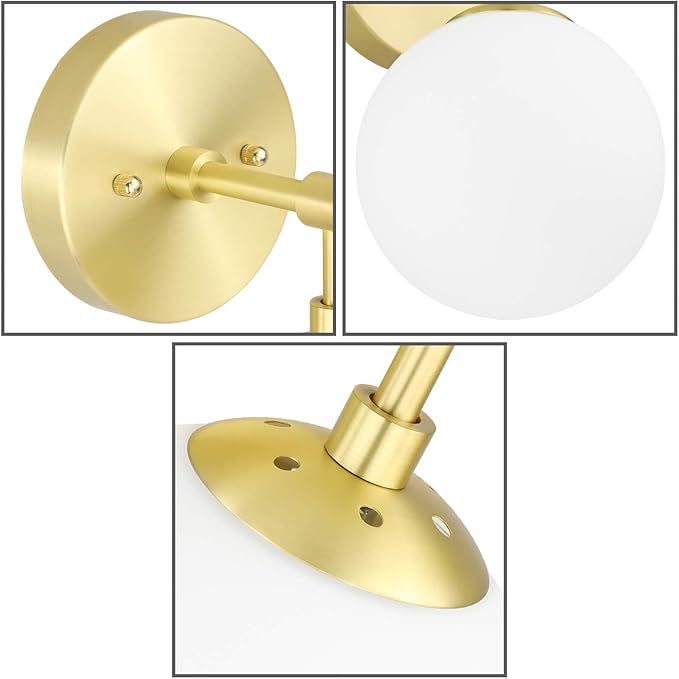 XiNBEi Lighting Wall Light 1 Light Vintage Wall Sconce with White Globe Glass in Satin Brass, Bathroom Vanity Lighting Suitable for Living Room & Hallway XB-W1211-SB