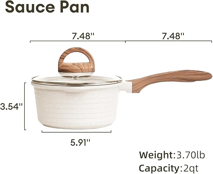 JEETEE 2 Quart Sauce Pan with Lid, Non Stick Small Pot with Coating, Masterclass Cookware Sauce Pot for Cooking, PFOA/PFOS Free(Beige)