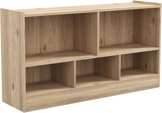 Toy Storage Organizer, 2-Tier Kids Bookshelf, 5 Cube Kids' Bookcases, Cabinets & Shelves, Wooden Toy Organizers, Small Book Shelf for Bedroom, Playroom, Classroom, Nursery (Natural)