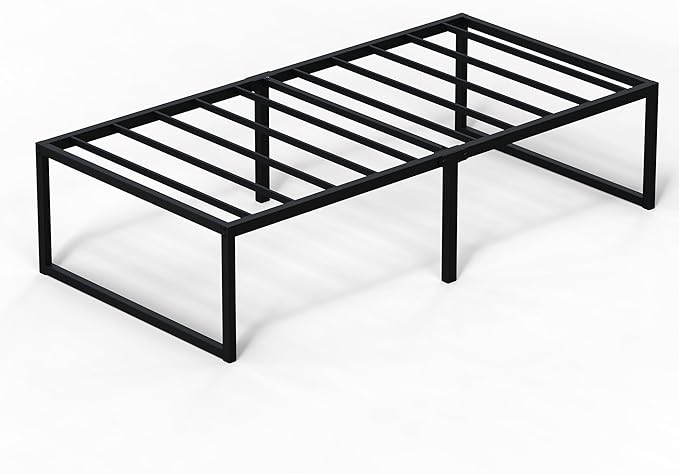 EMODA 16 Inch Narrow Twin Bed Frame 30x75, Heavy Duty Metal Platform No Box Spring Needed, Easy Assembly Noise Free, Black