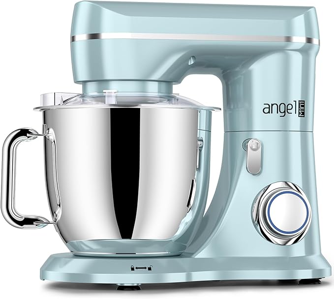 Mini Angel Stand Mixer,10-Speed Kitchen Electric Mixer,Tilt-Head Food Mixer with Dough Hook, Wire Whisk, Flat Beater, Stainless Steel Bowl (Blue2, 5QT)
