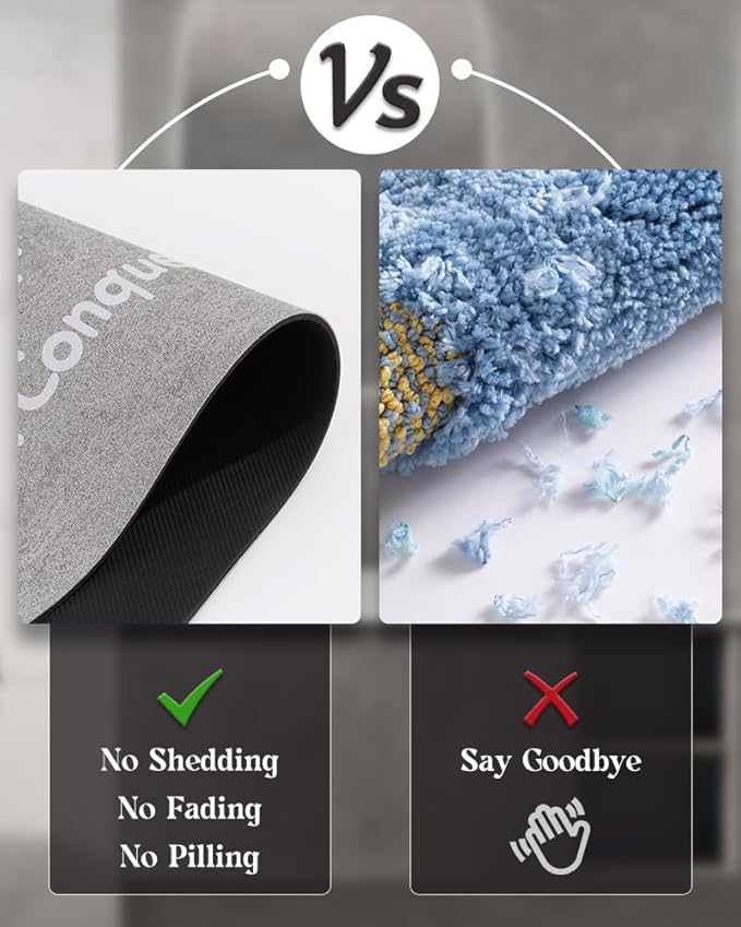 MontVoo -Bath Mat Rug- Non Slip Quick Dry Absorbent Thin Bathroom Rugs Fit Under Door-Faux Suede Surface Bathroom Floor Mats-Shower Rug for in Front of Bathtub Shower 17 X59 Grey Text Pattern