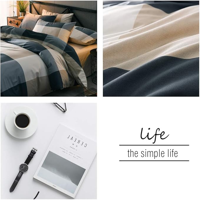 mixinni Queen Comforter Set Lightweight Modern Style Checkered Pattern Comforter for Boys Men, 1 Geometric Comforter and 2 Pillow Shams, All Season-Queen Size